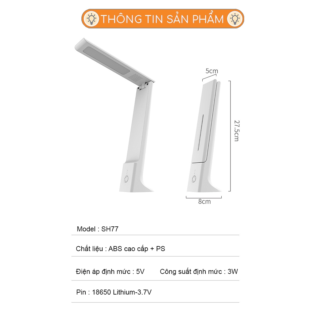 Đèn ngủ cảm ứng Sidohome SH77 đèn đọc sách gập gọn tiện dụng có LED 3 chế độ sáng giúp chống cận thị