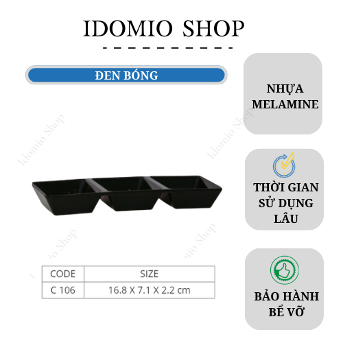 Chén Chấm Ba Ngăn Màu  Đen/Nâu