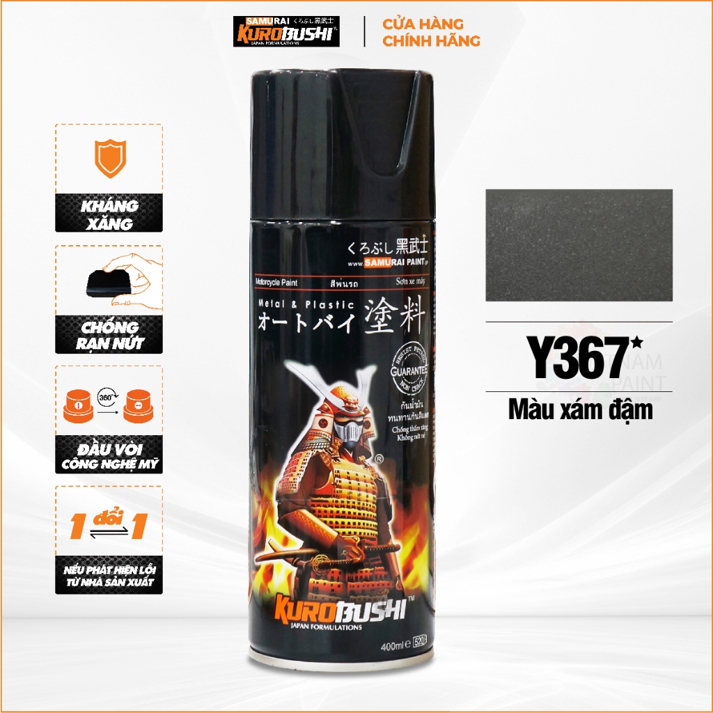 Sơn SAMURAI - Màu XÁM ĐẬM Yamaha Y367 (400ml) chuyên dùng cho xe máy