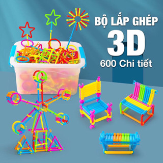 Đồ chơi lắp ghép que diêm 600 chi tiết 3D sáng tạo Phát triển trí tuệ cho bé- Có hộp nhựa đựng