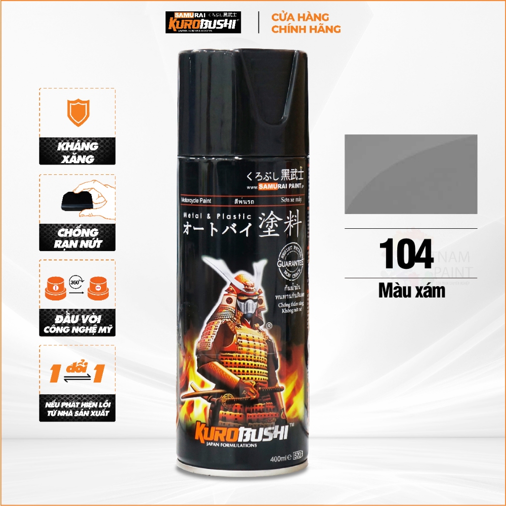 Sơn xịt SAMURAI Kurobushi - MÀU XÁM XI MĂNG 104 (400ml) chuyên dùng cho xe máy