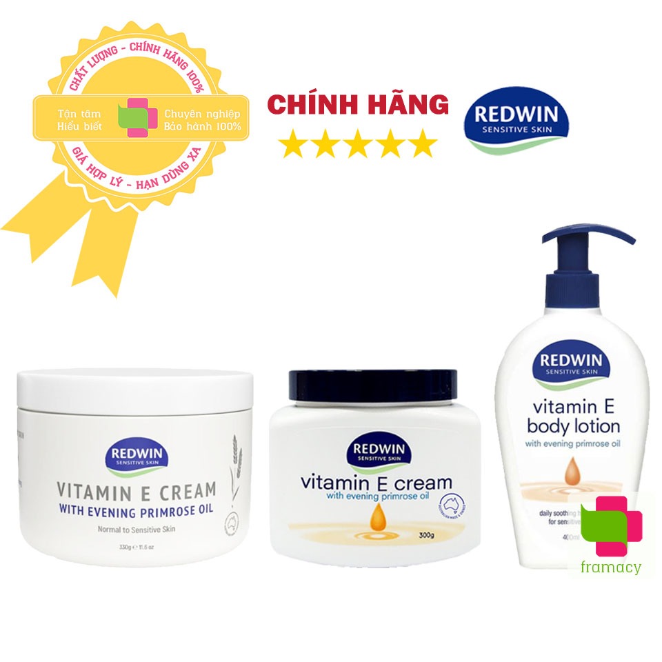 Kem dưỡng ẩm Redwin Vitamin E và hoa anh thảo, Úc (300g) giúp da mềm mịn, sáng bóng, căng mịn cho mọi lứa tuổi