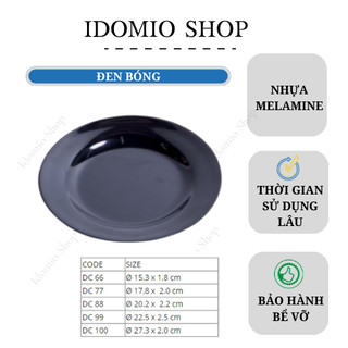 Dĩa Nhựa Melamie Tròn Đen Bóng