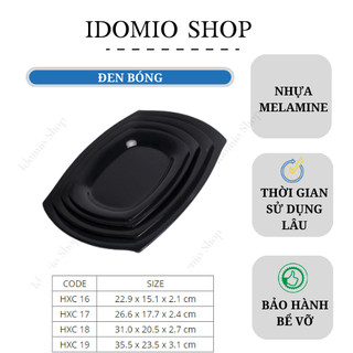 Đĩa Nhựa Melamine Oval Đen Bóng