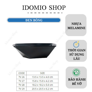 Tô Nhựa Melamine Vuông Đen Bóng- Fataco
