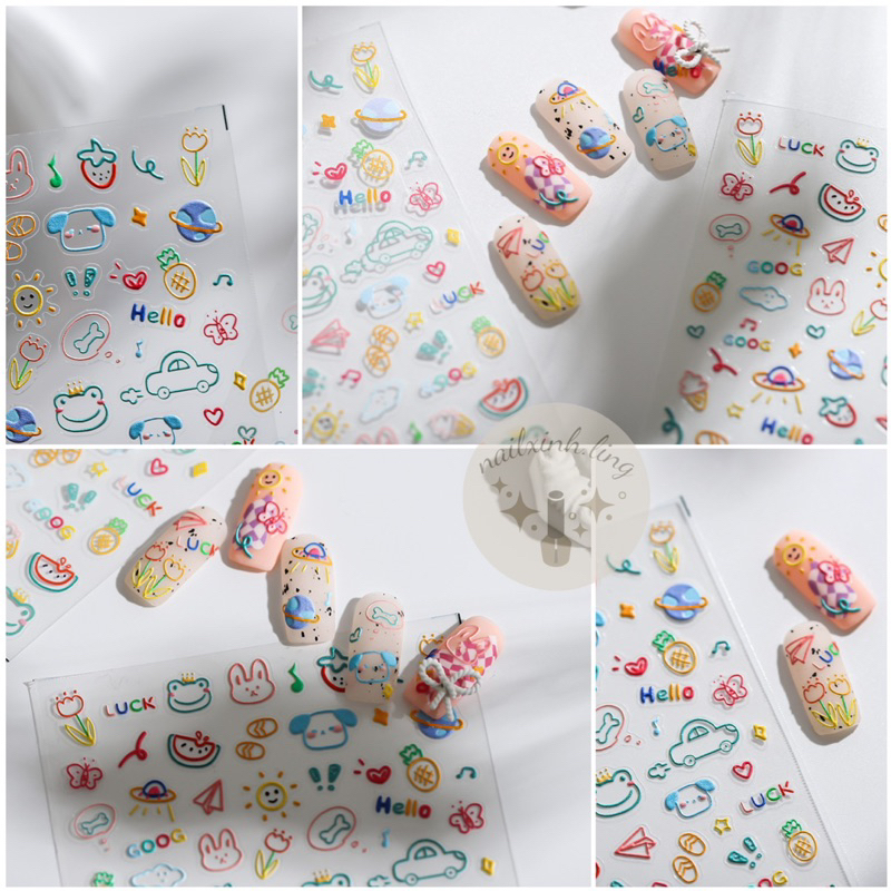 Miếng Dán Móng Tay Sticker In Nổi Hình Gấu Thỏ Dễ Thương Tensor Pro 5D - Hình Dán Trang Trí Móng Tay Nail Phong Cách Hàn