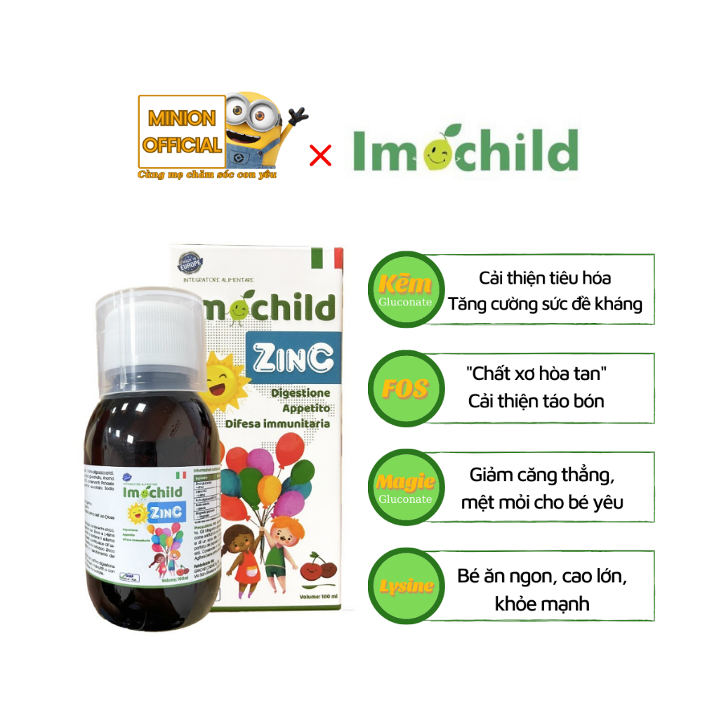 Siro ZinC Imochild bổ sung Kẽm, Magie, Lysin giúp bé ăn ngon miệng, cải thiện tiêu hóa (DT 100ml)