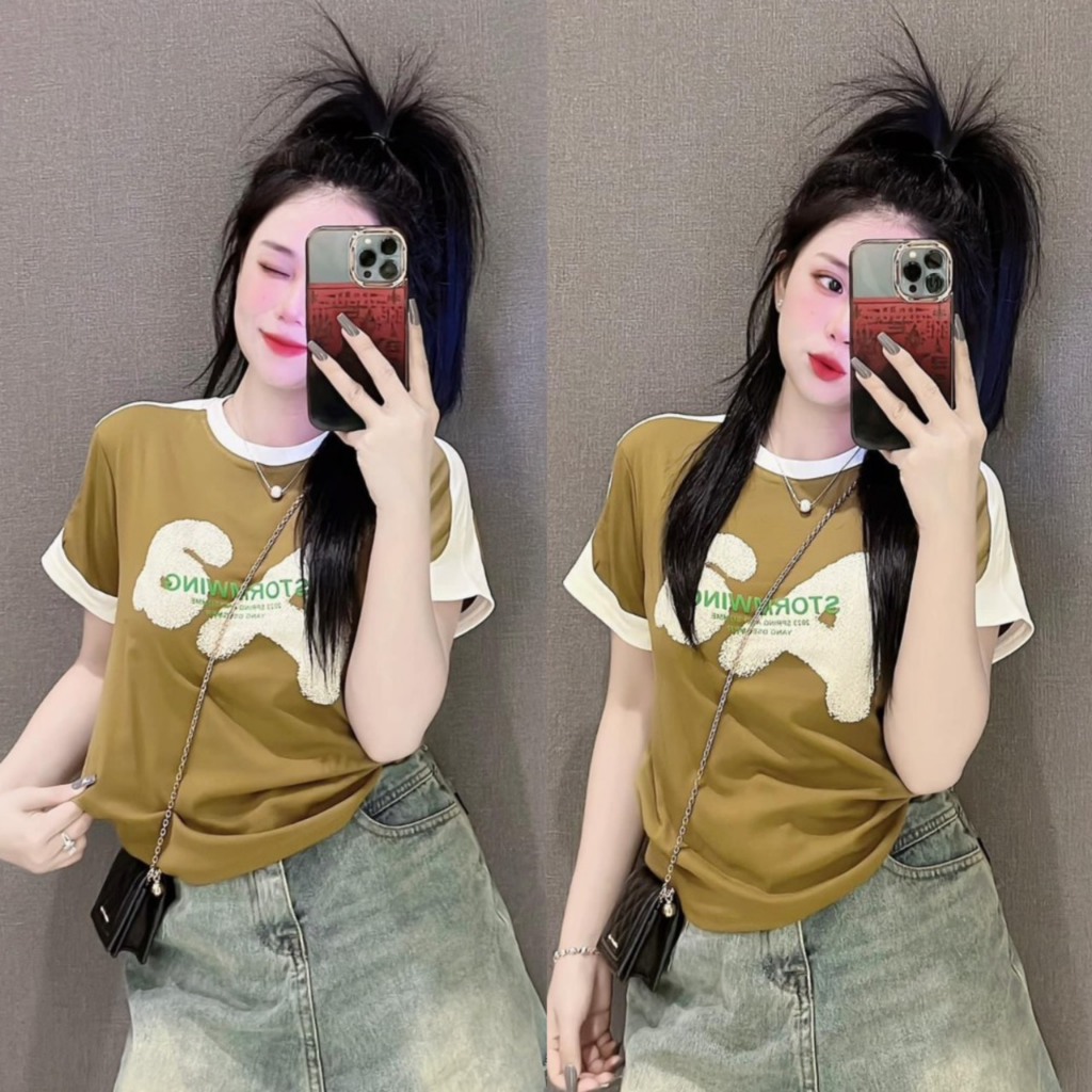 Áo thun dáng ôm nhẹ phối tay