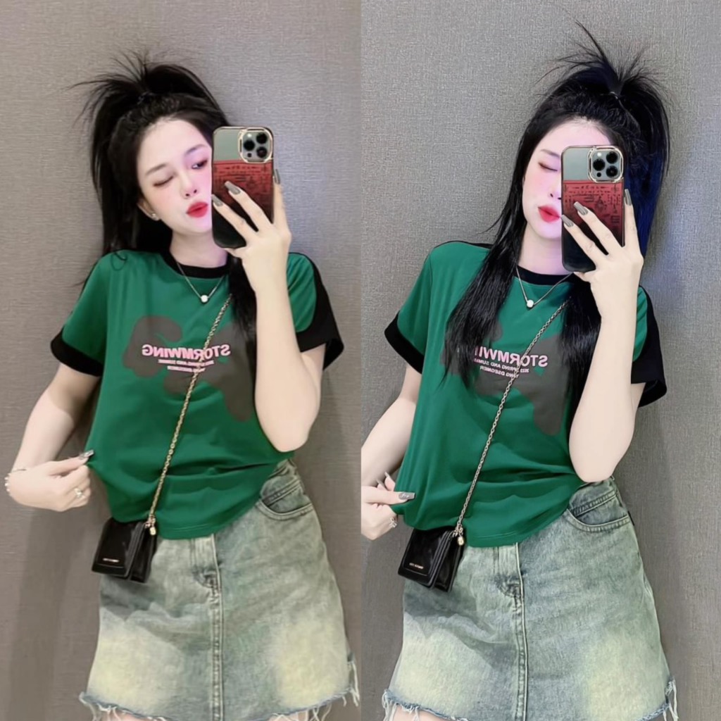 Áo thun dáng ôm nhẹ phối tay