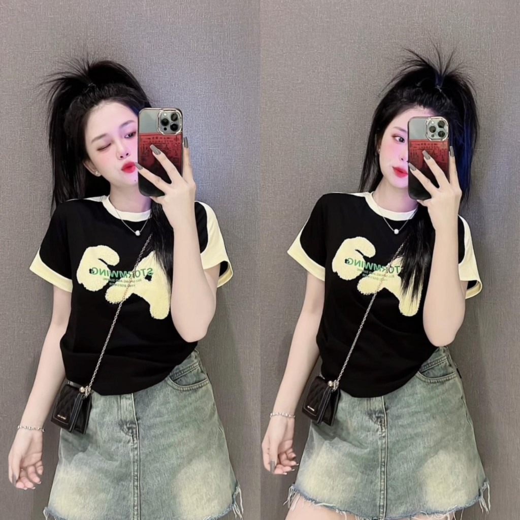 Áo thun dáng ôm nhẹ phối tay