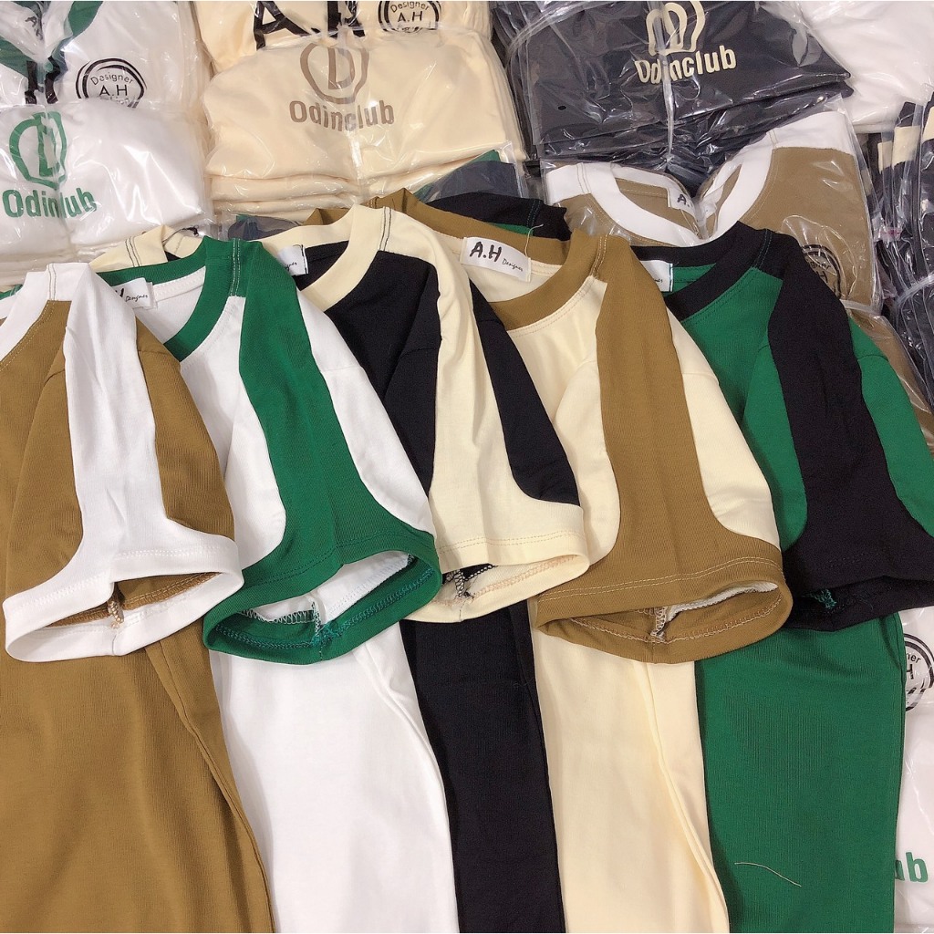 Áo thun dáng ôm nhẹ phối tay