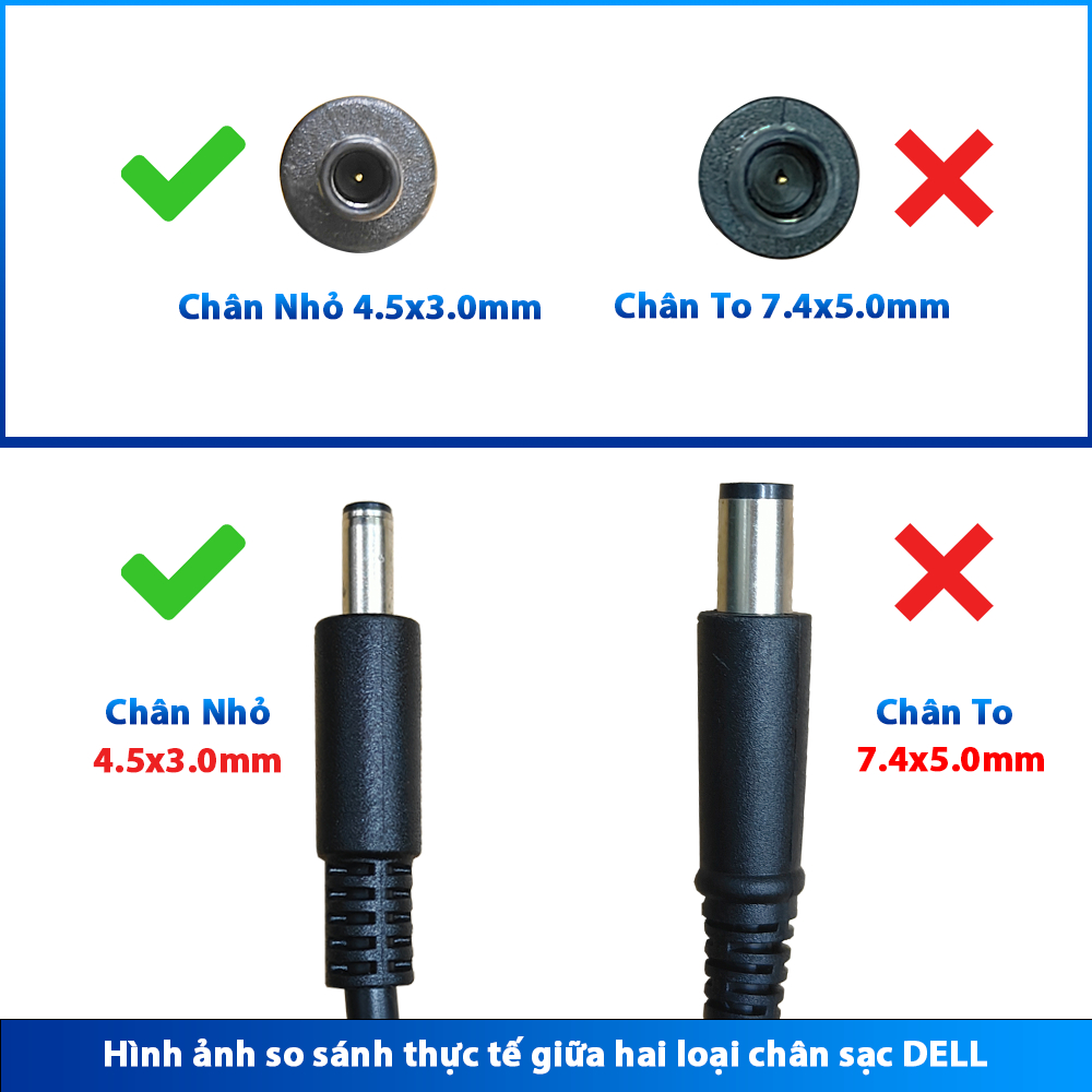 Sạc laptop Dell chân kim nhỏ 65W 3.34A, 90W 4.62A Inspiron Latitude Vostro Bảo Hành 12 Tháng Mới 100%