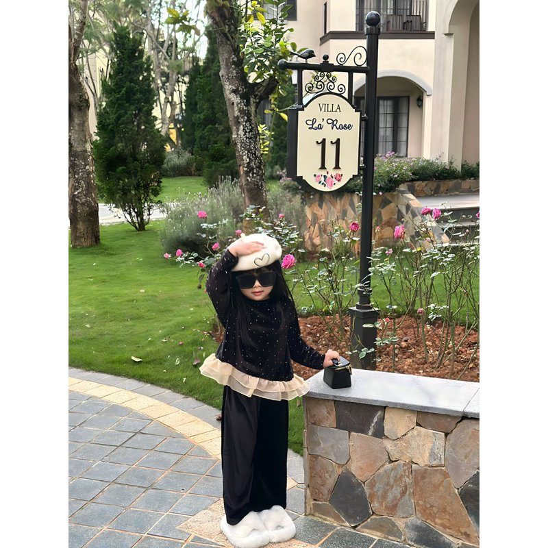 Bộ bé gái,Sét áo nhung nạm đá + quần xuông cho bé 9 đến 33kg