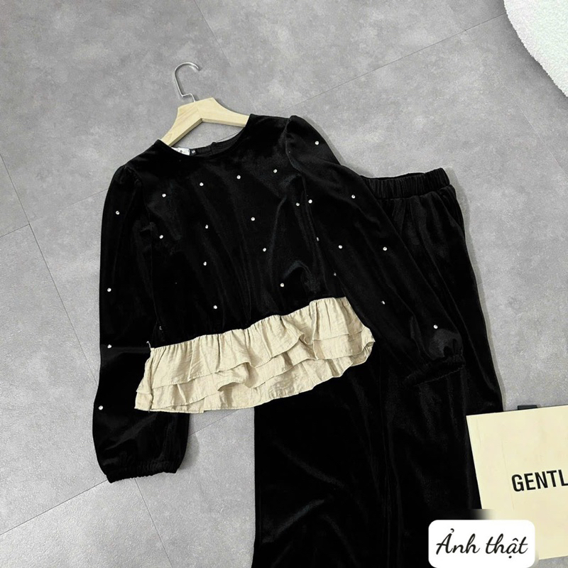 Bộ bé gái,Sét áo nhung nạm đá + quần xuông cho bé 9 đến 33kg