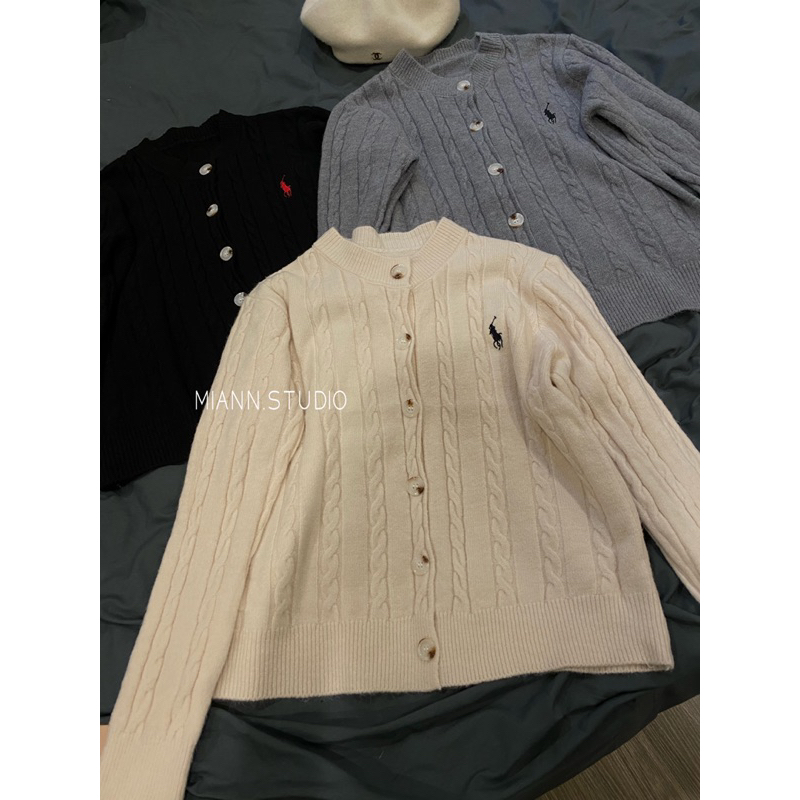 Áo len cadigan thêu ngựa dài tay