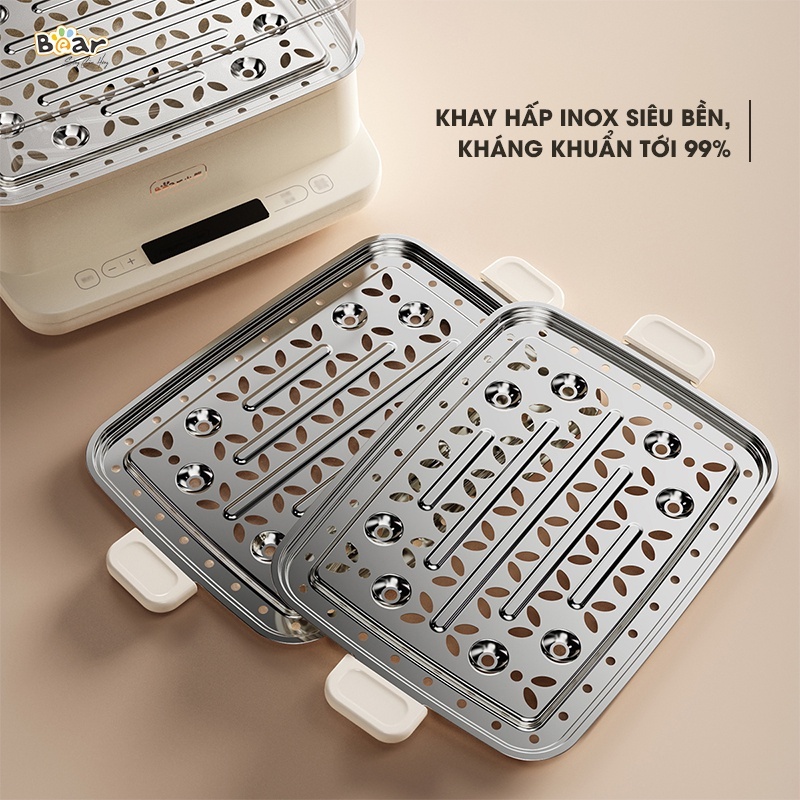 Nồi hấp điện 3 tầng Bear 12L khay hấp Inox, Nồi hấp xôi, hấp bánh bao, hấp đồ ăn dặm cho bé – Hàng chính hãng