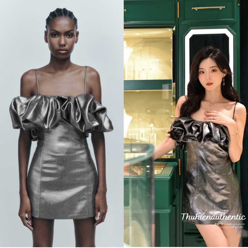 Váy body dạ tiệc bèo lớn quây ngực xám phiên bản giới hạn mã code: 7707/308 ZARA chính hãng(kèm ảnh thật)