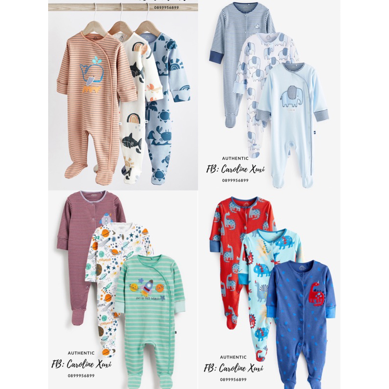 Set Sleepsuits bộ đồ ngủ liền thân dài tay chân cho bé trai/bé gái