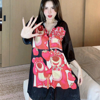 Đầm sơ mi thiết kế váy ngủ mặc nhà dễ thương chất lụa mango JUNAKO JK2