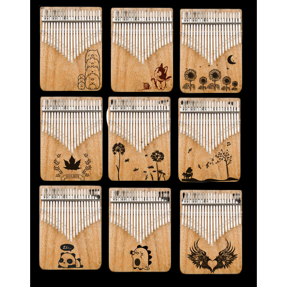Đàn kalimba gỗ thông 21 phím khắc nốt, nhiều hình cute, đầy đủ phụ kiện Tonic LZ002- Hàng chính hãng