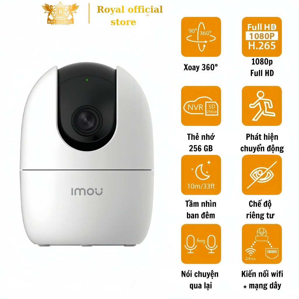 Camera wifi imou trong nhà A22EP 2M Full HD 1080P Xoay 360 độ, đàm thoại 2 chiều chính hãng - Camera imou wifi Royal