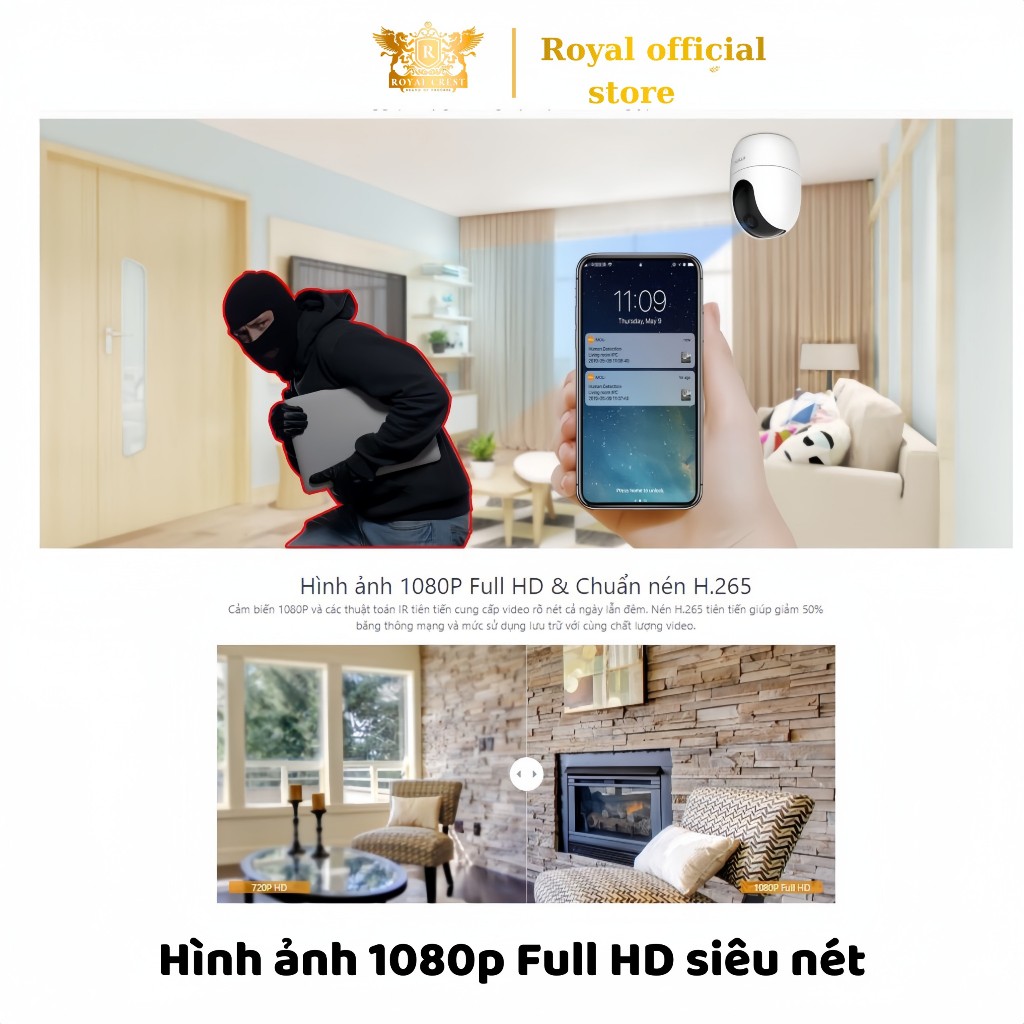 Camera wifi imou trong nhà A22EP 2M Full HD 1080P Xoay 360 độ, đàm thoại 2 chiều chính hãng - Camera imou wifi Royal
