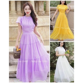 TTL đầm xòe midi trắng nơ ngực trễ vai tiểu thư dự tiệc váy cưới cô dâu có mút nhún xoắn ngực