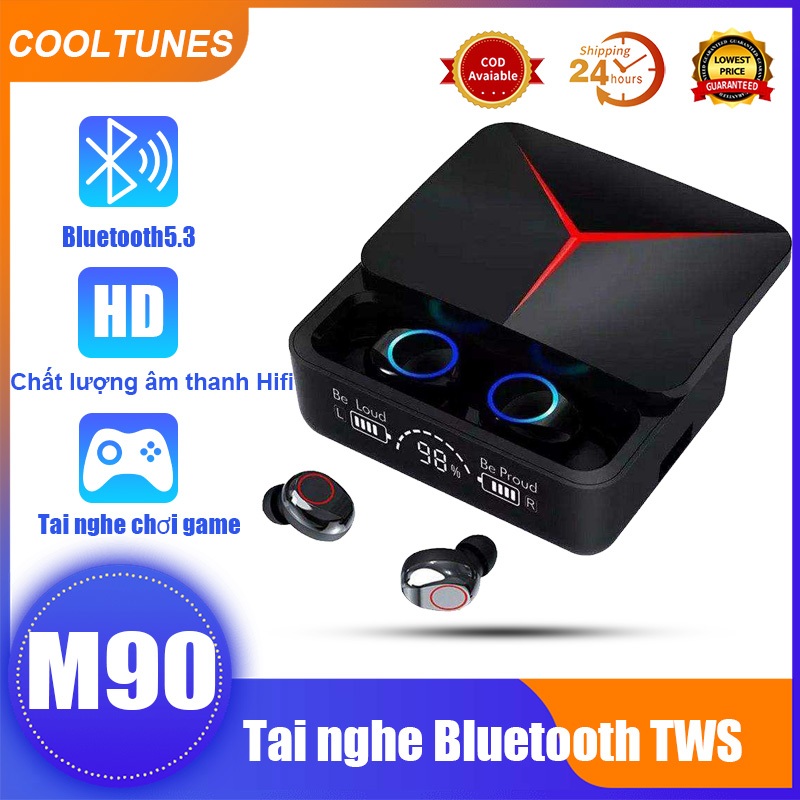 Tai Nghe Bluetooth 5.3 M90 PRO chơi game Nhét Tai Tích Hợp Micro Âm Thanh Nổi HIFI Với Thanh Trượt Hiển Thị Màn Hình Led