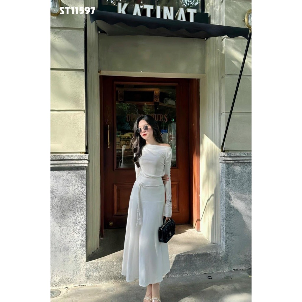 SET ÁO LI VAI CHÂN VÁY XOÈ BỆN DÂY VINTAGE
