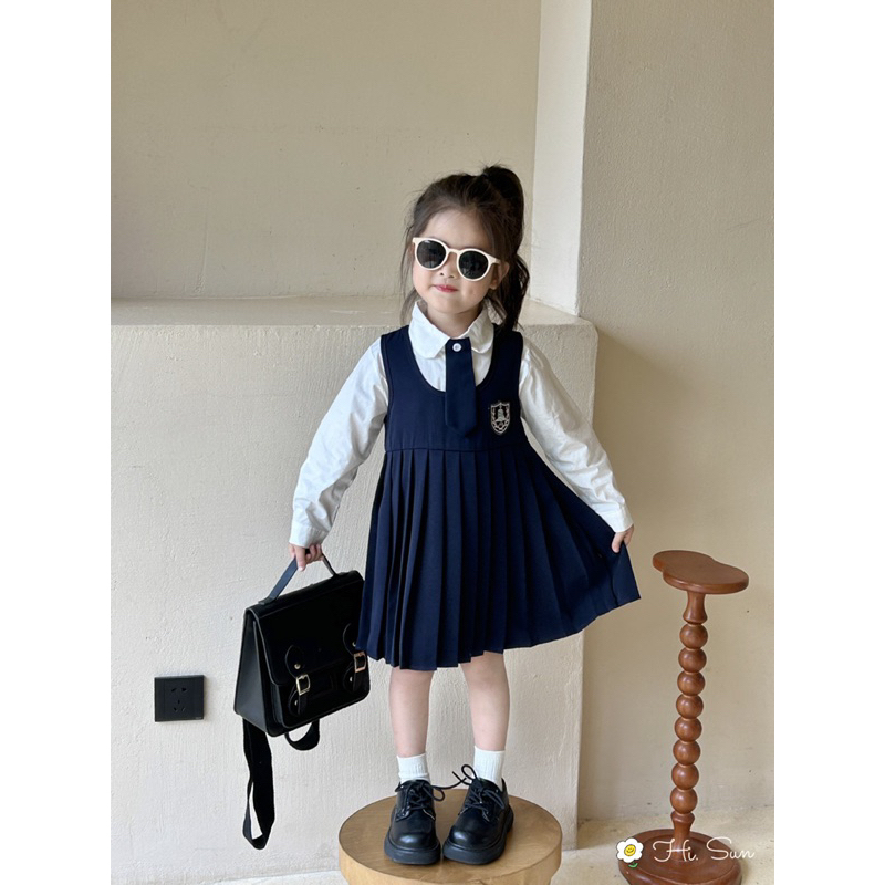 Set 3 chi tiết gồm Áo + váy + Cavat siêu đẹp cho bé gái nhà Hisun size từ 14-42 cân