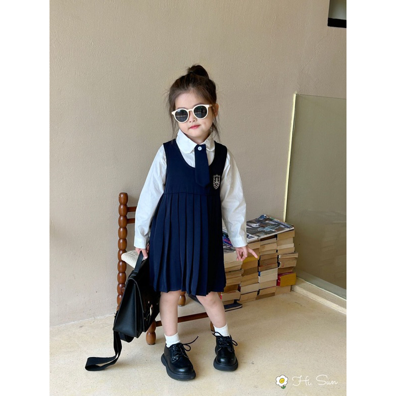 Set 3 chi tiết gồm Áo + váy + Cavat siêu đẹp cho bé gái nhà Hisun size từ 14-42 cân