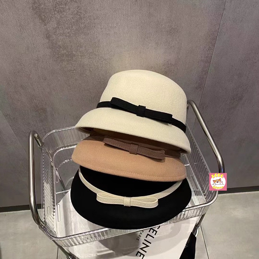 Mũ dạ nữ vành nhỏ nơ ngang chất dạ mịn nhẹ phối màu sang trọng siêu hot