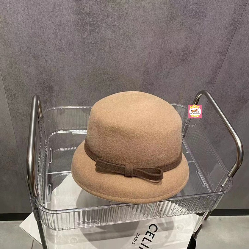 Mũ dạ nữ vành nhỏ nơ ngang chất dạ mịn nhẹ phối màu sang trọng siêu hot