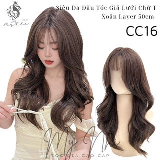 Siêu Da Đầu Tóc Giả Lưới Chữ T Mái Thưa CC16 Xoăn Layer 50cm (kèm dưỡng + lược + lưới + miếng dán)