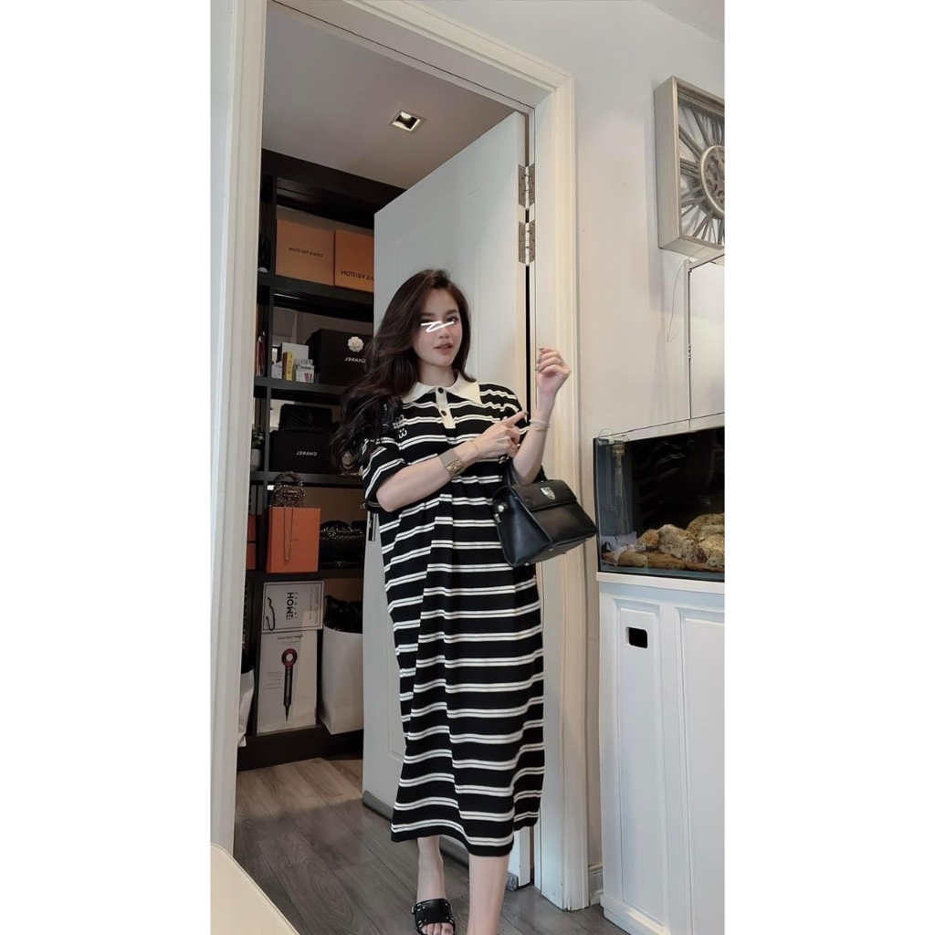 ĐẦM THUN SỌC CỔ BẺ