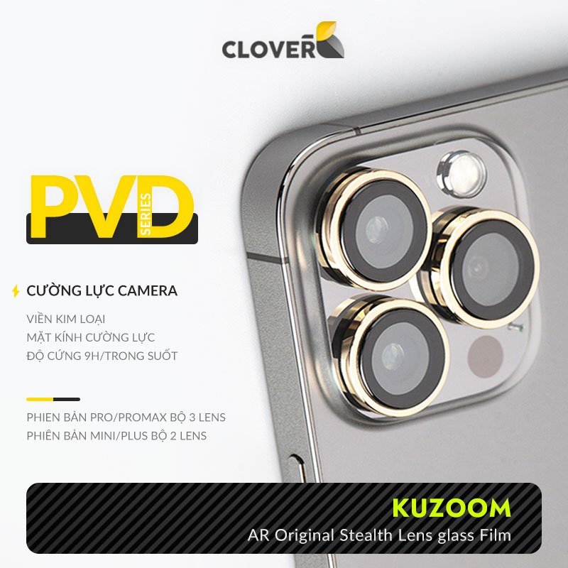 Bộ Kính Cường Lực Camera Lens Kuzoom PVD Phiên Bản Mới Bảo Vệ Camera Chống Trầy Xước Chống Vỡ Chống Chói  Cho 14 Pro Max