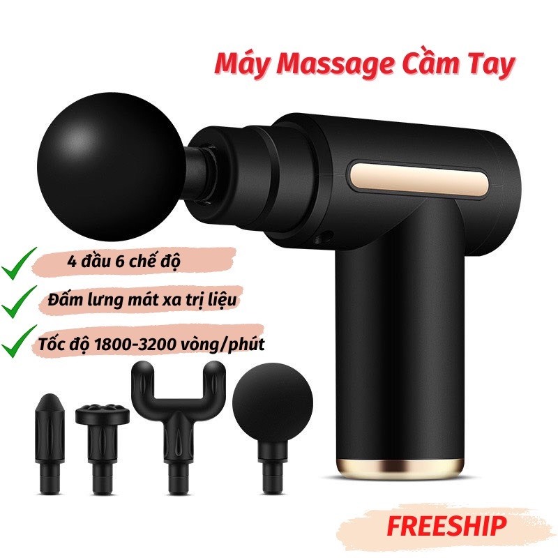 Máy massage cầm tay mini,  máy mát xa cổ vai gáy, máy đấm lưng trị liệu 4 đầu 6 chế độ cao cấp