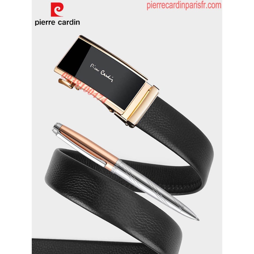 Thắt lưng Pierre Cardin chính hãng khóa tự động dây da bò thật mặt khóa viền vàng PCJ1100