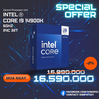 Cpu intel core i9 14900k (3.2ghz turbo 6ghz / 24 nhân 32 luồng / 36mb / lga 1700) [new]
