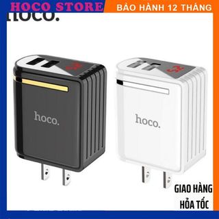 CỐC SẠC NHANH CỦ 2 CỔNG HOCO C39 USB màn hình LCD hiển thị điện áp 5V-2.4A  sạc cho với nhiều thiết bị điện thoại, table