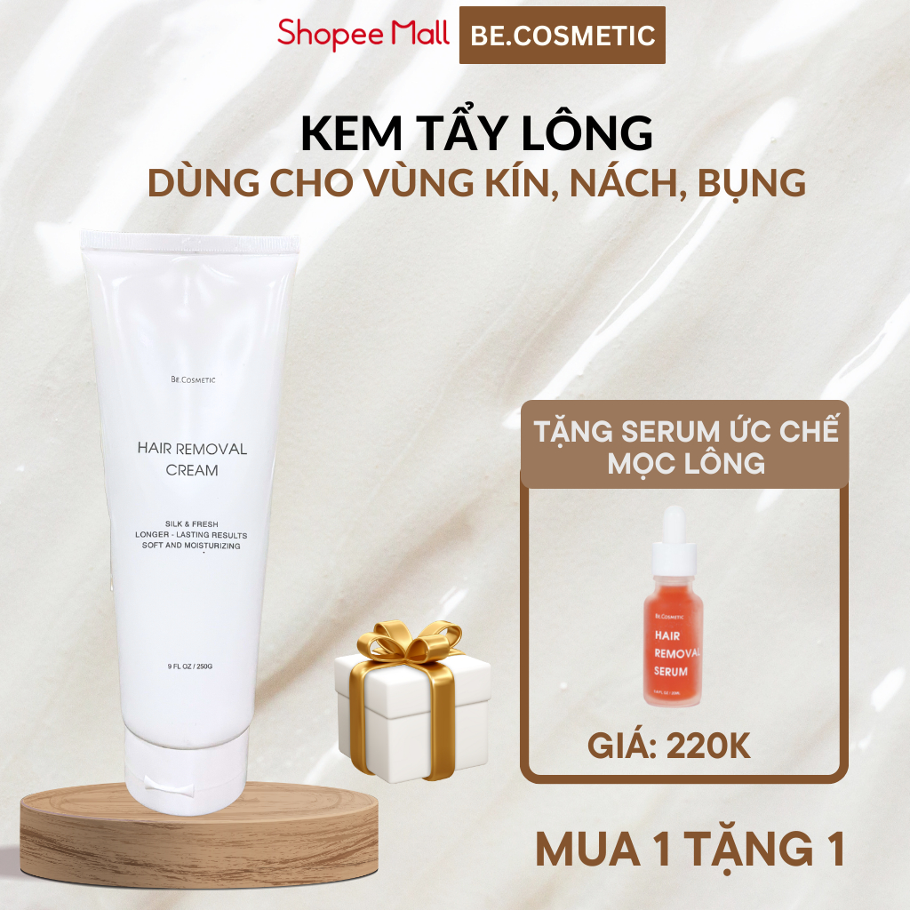 Kem Tẩy Lông Ức Chế Hỗ Trợ Làm Sạch Lông Vùng Kín Bikini Chân Tay Nách Bụng Ngực Chỉ Trong 5 Phút Becosmetic 100G/ 250G