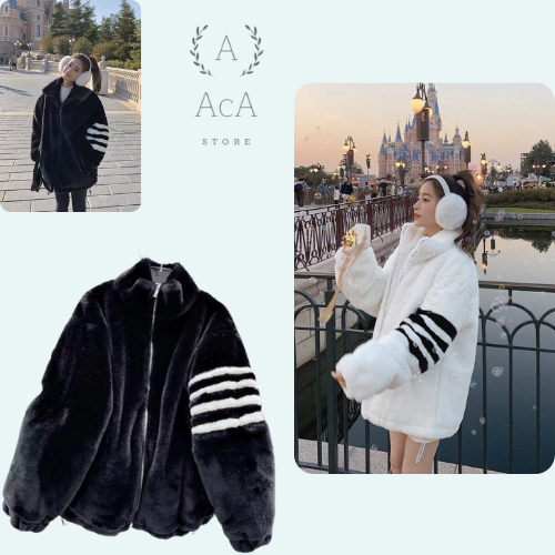 Áo Khoác Lông Hoạ Tiết Tay 4 Sọc Unisex Nam Nữ ACA STORE