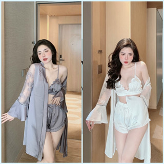 Set 3 món áo Bra Sexy+ quần đùi kèm áo choàng thiết kế form Freesize chất lụa Latin mịn mát