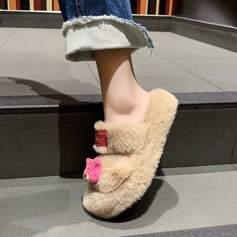 Dép lông Dép lê gấu dâu tây đáng yêu nữ mùa thu đông mẫu mới