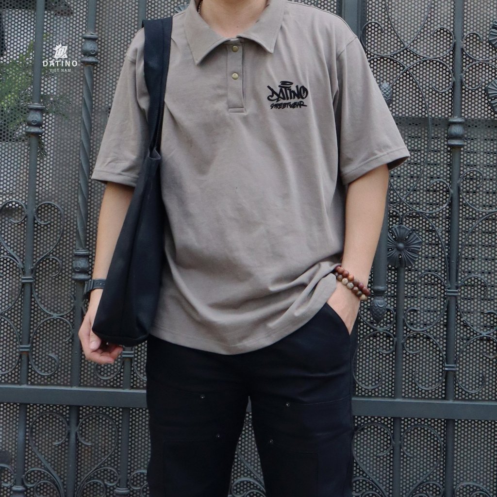 Áo thun polo oversize DATINO Signature phông rộng Streetwear tay lỡ 100% cotton 2 chiều định lượng 280gsm