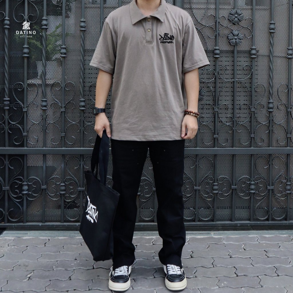 Áo thun polo oversize DATINO Signature phông rộng Streetwear tay lỡ 100% cotton 2 chiều định lượng 280gsm