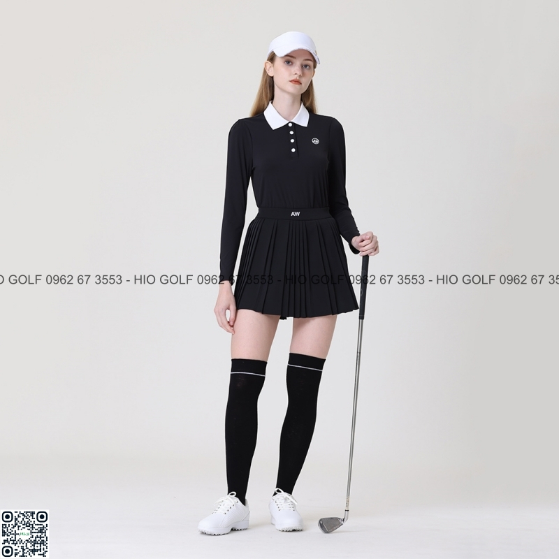 Set áo golf, váy golf nữ Azureway đen dài tay – CH521
