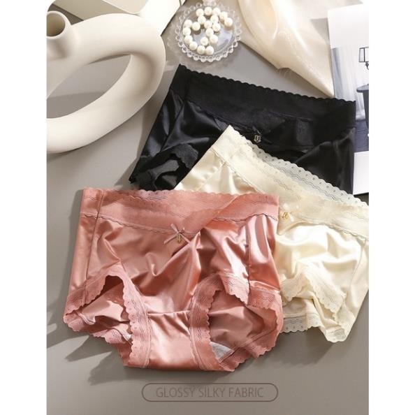Quần Lót Lụa Satin Lưng Cao Viền Gợn Sóng Bigsize đến 70kg 793