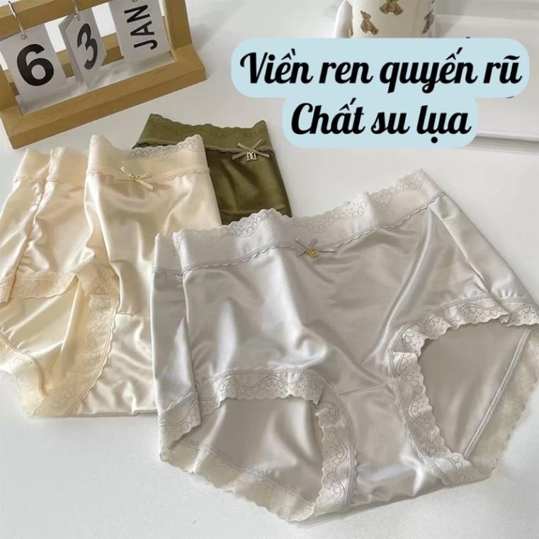 Quần Lót Lụa Satin Lưng Cao Viền Gợn Sóng Bigsize đến 70kg 793