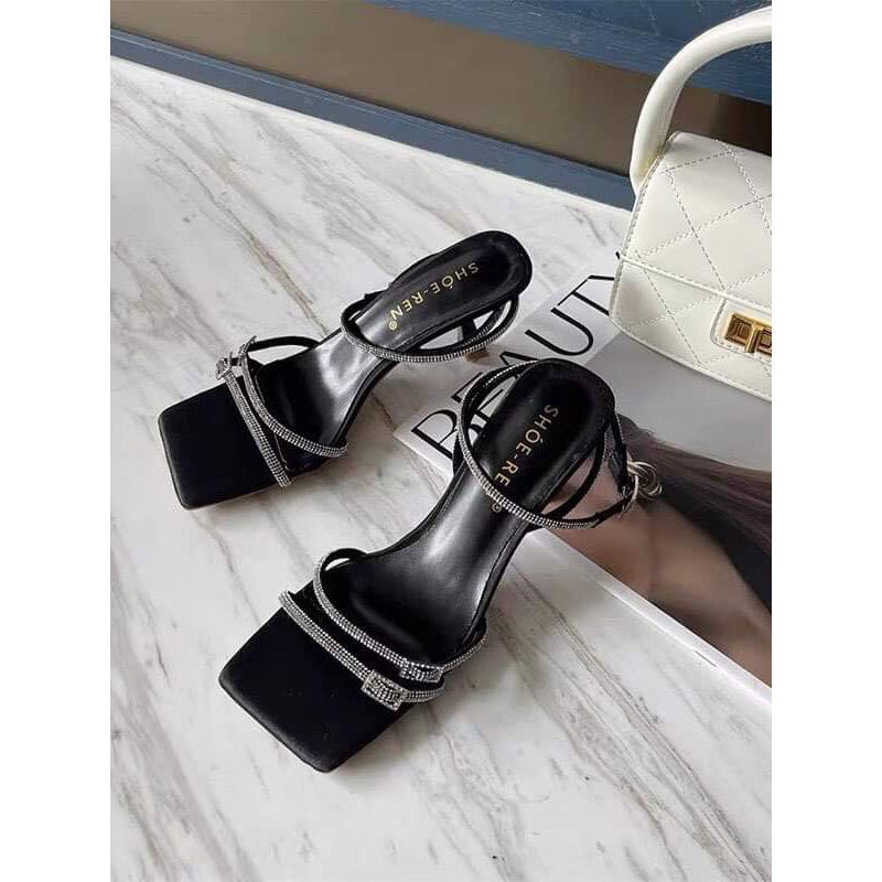 Gót nhọn mũi vuông quai full soàn mảnh đính đá có big size 35-45